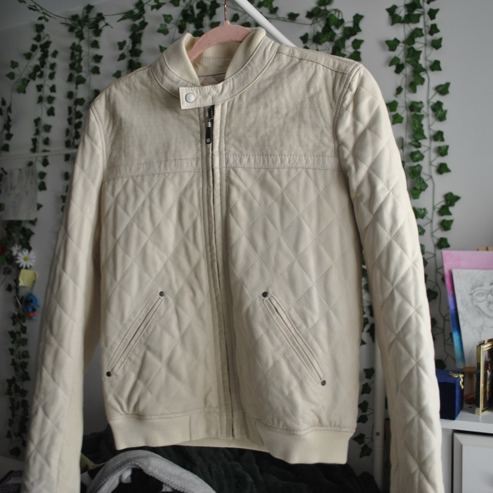 Diesel Cream Quilted Reversible Lamb Leather Jacket